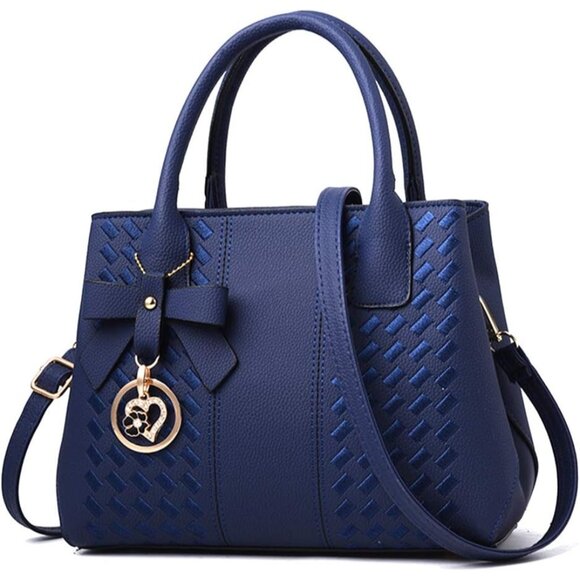 Women's Blue Fashion Ladies Pu Leather Top Handle Satchel Shoulder Tote Bags